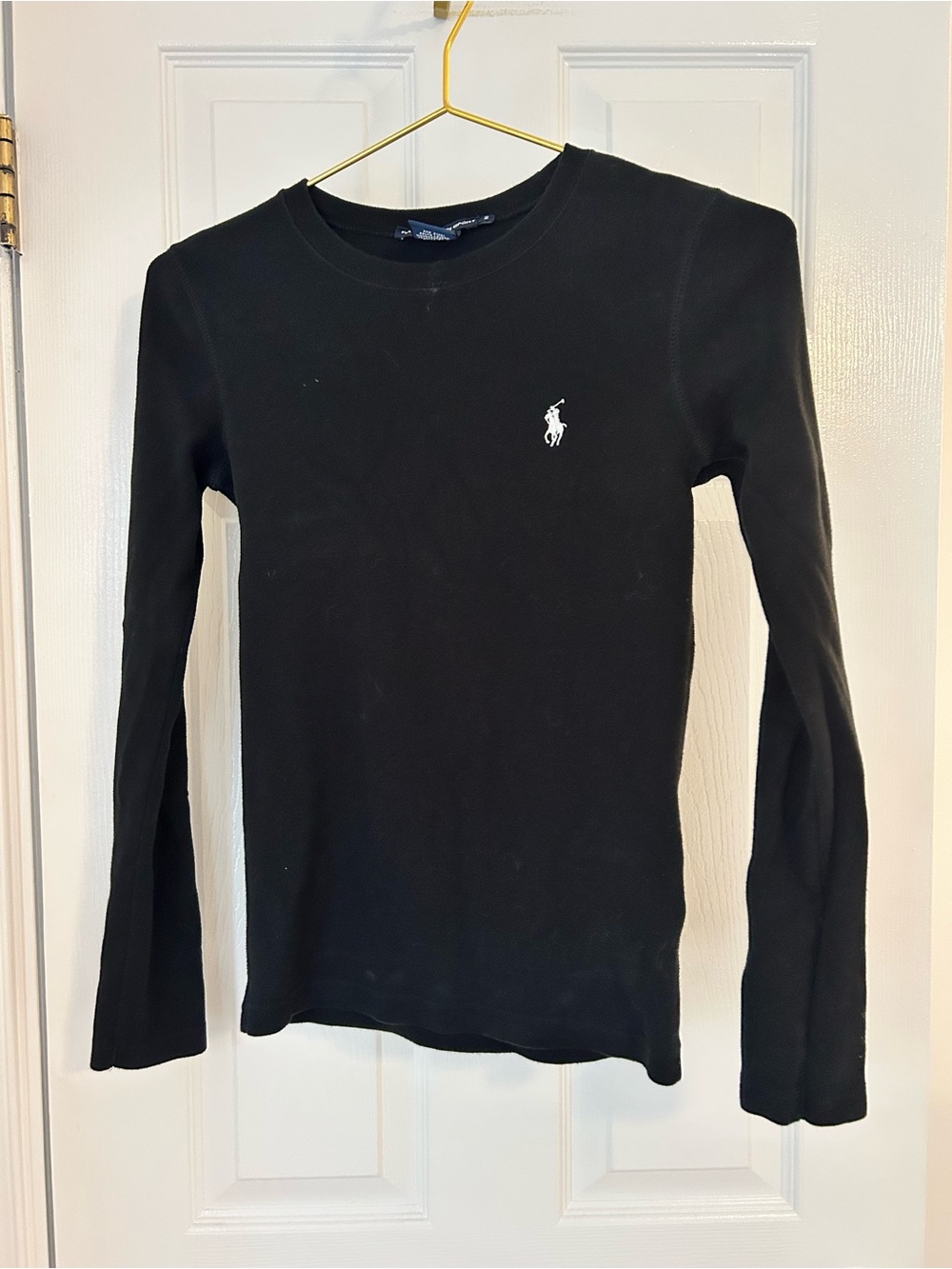 Ralph Lauren Black Long-Sleeve Crewneck Top with White Polo Pony